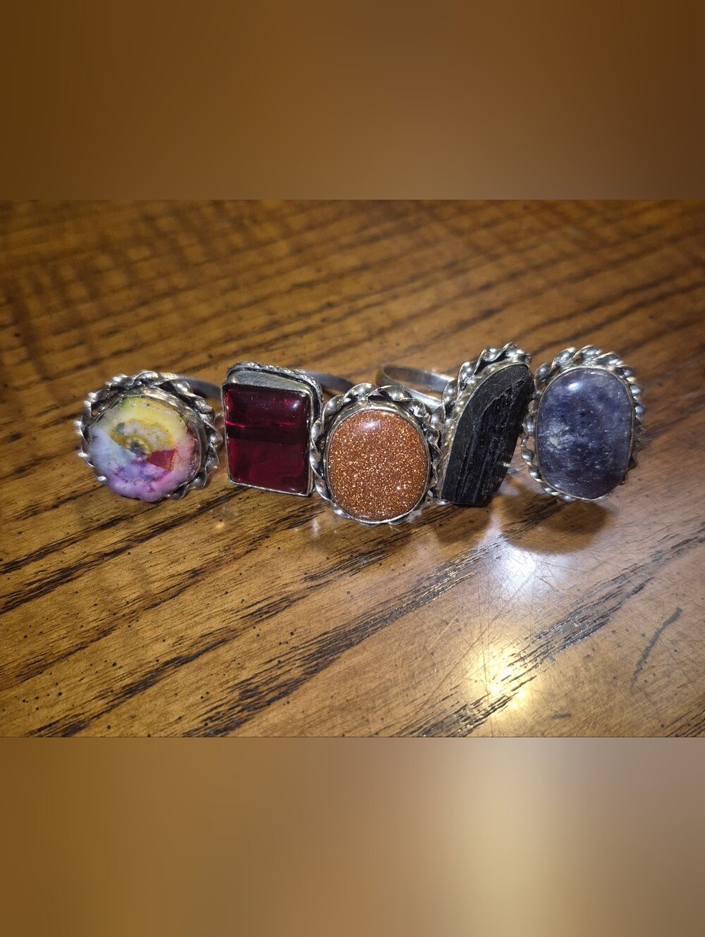 Sterling Silver (Untested) Bundle Of 5 Natural Stone Rings